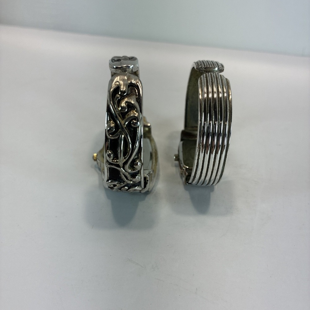 2 Watch Lot Geneva Platinum Silver Toned Bracelets Triangular Rectangle Shaped - Picture 4 of 16